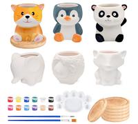 FALUCKYY 27 PCS Paint Your Own Ceramic Planters,6 Sets Paintable Animal Succulent Plant Pots with Drainage Hole,Cute Plant Pot for Classroom Craft Project Activity