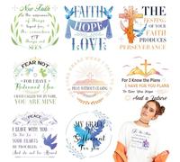 Falueqg Christian Iron on Transfers, 9Pcs Bible Verse Iron on Decals Patches, Inspirational Quote DTF Transfer Ready to Press for Clothing T Shirt Bag Pillow Covers DIY Decorations