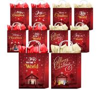 Falueqg Christmas Jesus Party Favor Bags - 16 Pcs Joy to the World Goodie Candy Treat Gift Paper Bags with Tissue Papers Merry Christmas Party Supplies for Nativity Religious Church Party Supplies