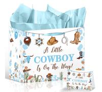 Falueqg Cowboy Baby Shower Party Favors - 1 Pcs A Little Cowboy is On The Way Goodie Candy Treat Gift Paper Bags Wild Western Rodeo Party Supplies for Baby Shower Birthday Decorations