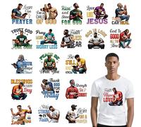 Falueqg Dtf Transfers Ready to Press - 20Pcs Prayer Man Iron on Transfer for Tshirts, Faith Christian Iron on Decals Patches, Religious Jesus Man Heat Sublimation Stickers for DIY Clothes Hoodies