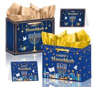 Falueqg Hanukkah Party Favor Bags - 2 Pcs Reusable Hanukkah Goodie Candy Treat Gift Paper Bags with Tissue Papers Jewish Theme Party Supplies for Chanukah Merry Christmas Holidays