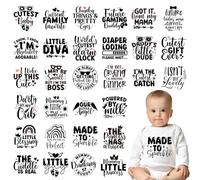 Falueqg - Ready to Press Dtf Transfers, 30 Pcs Iron on Transfer for Bibs, Funny Iron on Patches with Black Quotes, Cute Heat Stickers for