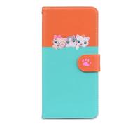 FALUWONRU Flip Case for Samsung Galaxy S25 FE 5G Cute Cat Animal Cartoon Phone Case with Card Holder Card Slot Wallet and Wrist Strap Standing Function Cover Case for Girly,Orange&Sky Blue