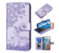 FALUWONRU for iPhone 15 Plus Phone case,cute Embossed Sika Deer Pattern,Folding Stand PU folio Leather wallet case,shokproof Protective Flip Case with Card Slots,Magnetic Closure,Puple Purple