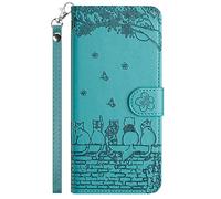 FALUWONRU for iPhone 8 Plus/iPhone 7 Plus Wallet Case,Fence Cats Butterfly Flower Embossed PU Leather Flip Phone Case with Card Slots,Magnetic Protective Cover with Holder Kickstand,Blue