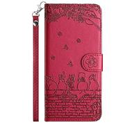 FALUWONRU for Samsung Galaxy A12 5G/M12 Wallet Case,Fence Cats Butterfly Flower Embossed PU Leather Flip Phone Case with Card Slots,Magnetic Protective Cover with Holder Kickstand,Burgundy