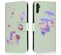 FALUWONRU for Samsung Galaxy A16 4G/5G Cartoon Card Slot Wallet Phone Case, Standing Shockproof Flip Case with Card Holder Cute Unicorn Rabbit Cat Hedgehog balloons Magnetic Cover for Women,Green