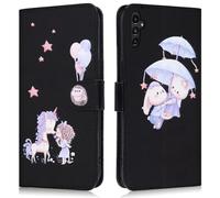 FALUWONRU for Samsung Galaxy A16 4G/5G Cartoon Card Slot Wallet Phone Case, Standing Shockproof Flip Case with Card Holder Cute Unicorn Rabbit Cat Hedgehog balloons Magnetic Cover for Women,Black