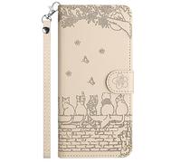 FALUWONRU for Samsung Galaxy A35 5G Wallet Case,Fence Cats Butterfly Flower Embossed PU Leather Flip Phone Case with Card Slots,Magnetic Protective Cover with Holder Kickstand,Khaki