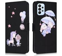 FALUWONRU for Samsung Galaxy A52 4G/A52 5G/A52s 5G Cartoon Card Slot Wallet Phone Case, Standing Shockproof Flip Case with Card Holder Cute Unicorn Rabbit Cat Hedgehog balloons Cover for Women,Black