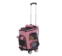 Falytemow Cat Carrier Backpack with Wheels Puppy Carrying Bag with Breathable Mesh and Fan Collapsible Pet Cages on Rolling Trolley with Removable Base and Telescopic Handle for Small Pets Under 18lb