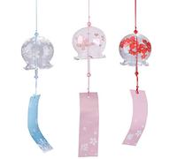 Falytemow Japanese Wind Chimes Romantic Cherry Small Wind Bells Handmade Glass Japanese Style Pendant for Home Decors