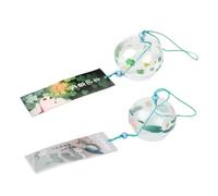 Falytemow Japanese Wind Chimes Wind Bells Handmade Glass Japanese Style Pendant for Birthday Present Outdoor or Indoor Home Decors (Lotus and Clover, 7 cm)