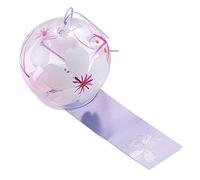 Falytemow Japanese Wind Chimes Wind Bells Handmade Glass Japanese Style Pendant for Birthday Present Outdoor or Indoor Home Decors (Purple Cherry Blossoms, 8 cm)