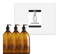 Fam Organic 1000ml/35oz Amber Brown Glass Soap Dispenser Bottle with Black Plastic Pump - Refillable for Lotion, Shampoo, Conditioner, Body Wash, Hand Wash, Liquid Toiletries - BPA Free (3x 1000ml)