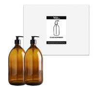 Fam Organic 1000ml/35oz Amber Brown Glass Soap Dispenser Bottle with Black Plastic Pump - Refillable for Lotion, Shampoo, Conditioner, Body Wash, Hand Wash, Liquid Toiletries - BPA Free (2x 1000ml)