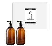 Fam Organic 300ml/10.5oz Amber Brown Glass Soap Dispenser Bottle with Black Plastic Pump - Refillable for Lotion, Shampoo, Conditioner, Body Wash, Hand Wash, Liquid Toiletries - BPA Free (2x 300ml)