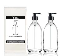 Fam Organic 300ml Clear Glass Bottle with Plastic Pump Refillable Soap Dispenser for Lotion, shampoo, conditioner, Body wash, Hand Wash. BPA Free - Eco Friendly (Clear 300ml - Black Pump - Pack of 2)