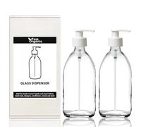 Fam Organic 300ml Clear Glass Bottle with Plastic Pump Refillable Soap Dispenser for Lotion, shampoo, conditioner, Body wash, Hand Wash. BPA Free - Eco Friendly (Clear 300ml - White Pump - Pack of 2)