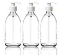 Fam Organic 300ml Clear Glass Bottle with Plastic Pump Soap Dispenser Refillable for Lotion, shampoo, conditioner, Body wash, Hand Wash. BPA Free - Eco Friendly (Clear 300ml - White Pump - Pack of 3)