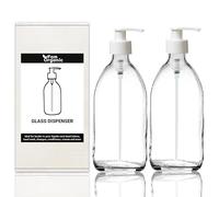 Fam Organic 500ml Clear Glass Bottle with Plastic Pump Refillable Soap Dispenser for Lotion, shampoo, conditioner, Body wash, Hand Wash. BPA Free - Eco Friendly (Clear 500ml - White Pump - Pack of 2)