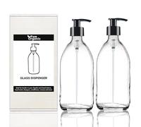 Fam Organic 500ml Clear Glass Bottle with Plastic Pump Refillable Soap Dispenser for Lotion, shampoo, conditioner, Body wash, Hand Wash. BPA Free - Eco Friendly (Clear 500ml - Black Pump - Pack of 2)