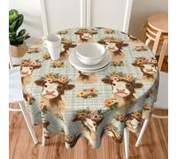 Famame Crown Highland Cow Plaid Round Tablecloth 60 inch Table Covers Stain Winkle Resistant Washable Tablecloths for Kitchen Indoor Outdoor Party