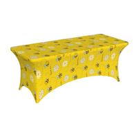 Famame Cute Cartoon Bee Honeycomb Rectangular Fitted Tablecloth- 6Ft Stretch Spandex Table Covers Patio Design Tablecloths for Wedding Banquet Party (72Lx30Wx30H)