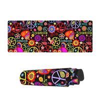 Famame Laptop Mouse Pad Colorful Hippie Peace Love Pattern Desk Mat with Stitched Edges 31.5X 11.8 inch Non-Slip Large Keyboard Rubber Writing Table Mat for Office Home