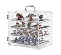Famard Portable Miniature Carrying Case Compatible with Warhammer 40k, Clear Acrylic Storage and Display Case for Tabletop Miniatures with 4 Magnetic Trays