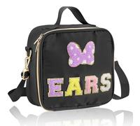 Famaster Chenille Letter Bow Mouse Ears Holder Headband Storage Bag, Mouse Ear Travel Case Hair Accessories Organizer, Women Adult Girls Must Haves for Park, Black