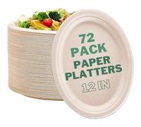 FAMASTON 12.5IN Compostable Oval Plate 12.5 inch Platter Beige Paper Disposable environmentally friendly Heavy Duty leak proof sturdy Biodegradable Premium Quality Large Dinner bbq picnic - 72 Pack