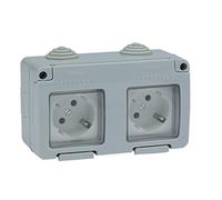 FAMATEL Double Socket | for Installation | Garden Series | IP55 | Child Lock | This Socket is Waterproof | Easy to Install Product | Aluminium | Grey