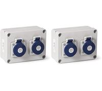 FAMATEL - IP54 Waterproof Box | 2 sockets | 2P+TTL | 16A | 250V | Blue and Red (Pack of 2)