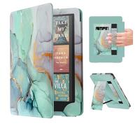 Famavala Folio Case Cover Compatible for 7" (12th Generation, 2024 Release) with Auto Wake/Sleep, Hand Strap, no fit Kobo Libra Tab (Green Marble)