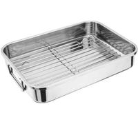 FAMBIZ Stainless Steel Roasting Tin Tray, Rust Resistant, Rectangular Design, Easy to Clean, Durable & Lightweight, Long-Lasting Performance, Perfect for Roasting, Baking, Meat, 32cm X 23cm X 6cm