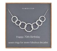 Famdecor 70th Birthday Gifts for Women Seven Interlocking Infinity Circles Hammered Sterling Silver Necklace for Women Birthday Gifts for Mum & Grandma