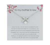 Famdecor Mother of the Bride/Stepmother in Law Silver Pearl Necklace Bow Tie Necklace for Mother of the Bride/Stepmom Birthday Gift Wedding Gift Mother's Day Gifts Christmas Gifts, Metal, No Gemstone