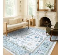 Fame Living Cream Green Oushak Rug, Modern, Vintage, Turkish, Eclectic, Floral, Pastel, Washable, Area Rugs for Living Room, Dining, Bedroom, Office, Entryway, Foyer, Playroom, Nursery, 5'x6'9"