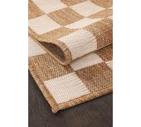 Fame Rugs Natural Indoor Outdoor Entryway Mat - Jute Look Modern Checkered Pattern Flatweave - for Entrance, Bathroom, Farmhouse Boho Neutral Doormat Decor (2'x3' Tan/White)