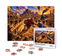 FAMEMBERPERS 500 Piece Puzzles Adults Western Football Puzzle | Vintage Wild West Football Game featuring Cowboy Town Retro Train American Flag Background Cool Sports Gift