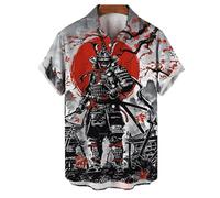 famesale 3D Printed Japanese Warrior Shirts for Men Samurai Graphic Beach Shirt Fashion Mens Short Sleeve Button Down Blouses Tops