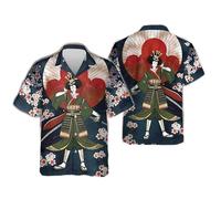 famesale 3D Printed Japanese Warrior Shirts for Men Samurai Graphic Beach Shirt Fashion Mens Short Sleeve Button Down Blouses Tops