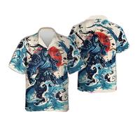 famesale 3D Printed Japanese Warrior Shirts for Men Samurai Graphic Beach Shirt Fashion Mens Short Sleeve Button Down Blouses Tops