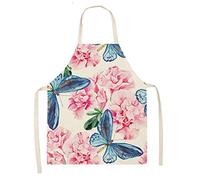 famesale Butterfly Flower Pattern Apron Cotton Linen Print Kitchen Aprons Unisex Dinner Party Cooking Bib Funny Pinafore Cleaning Aprons Adult Children