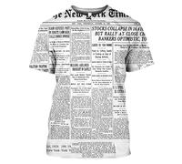 famesale Classic Vintage Old Newspaper Black White Letter 3D Printed T-Shirt Casual Cool Graphic O Neck Men/Women Short Sleeve Pullover Tops