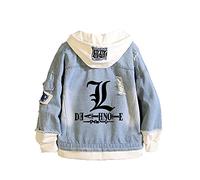 famesale Death Note Hoodie Jacket Cosplay Yagami Light L·Lawliet Denim Jacket Anime Sweatshirt Costume Casual Sweatshirt for Men Women