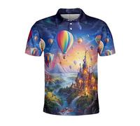 famesale Fashion Hot Air Balloon Graphic Polo Shirts for Men Summer Colorful 3D Printed Casual Streetwear Oversized Tops