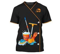 famesale Fashion Housekeeping 3D Printing Tshirt for Women Men Housekeeper Stylist T-Shirt Fashion Cleaning Uniform Cosplay